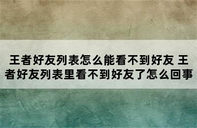 王者好友列表怎么能看不到好友 王者好友列表里看不到好友了怎么回事